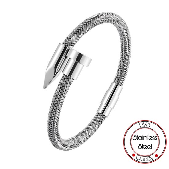 Soraro Bangle Kabel Armband | 17 CM | Gewoven | Bangle | Zilverkleurig | Gewoven Armbanden | Cadeau voor Hem | Verjaardag Man
