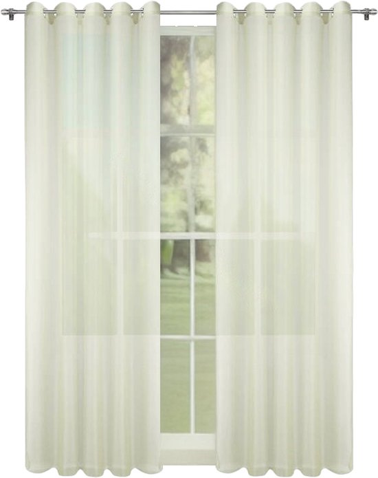Glow Thuis - Vitrage Gordijn - Doorschijnend - voile-materiaal - Ecru - Kant En Klaar- 140x250 cm