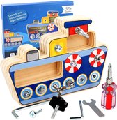 Busy Board Schip - Houten Schroevendraaier Speelset - Activiteitenbord - Montessori speelgoed-Klussen Speelgoed