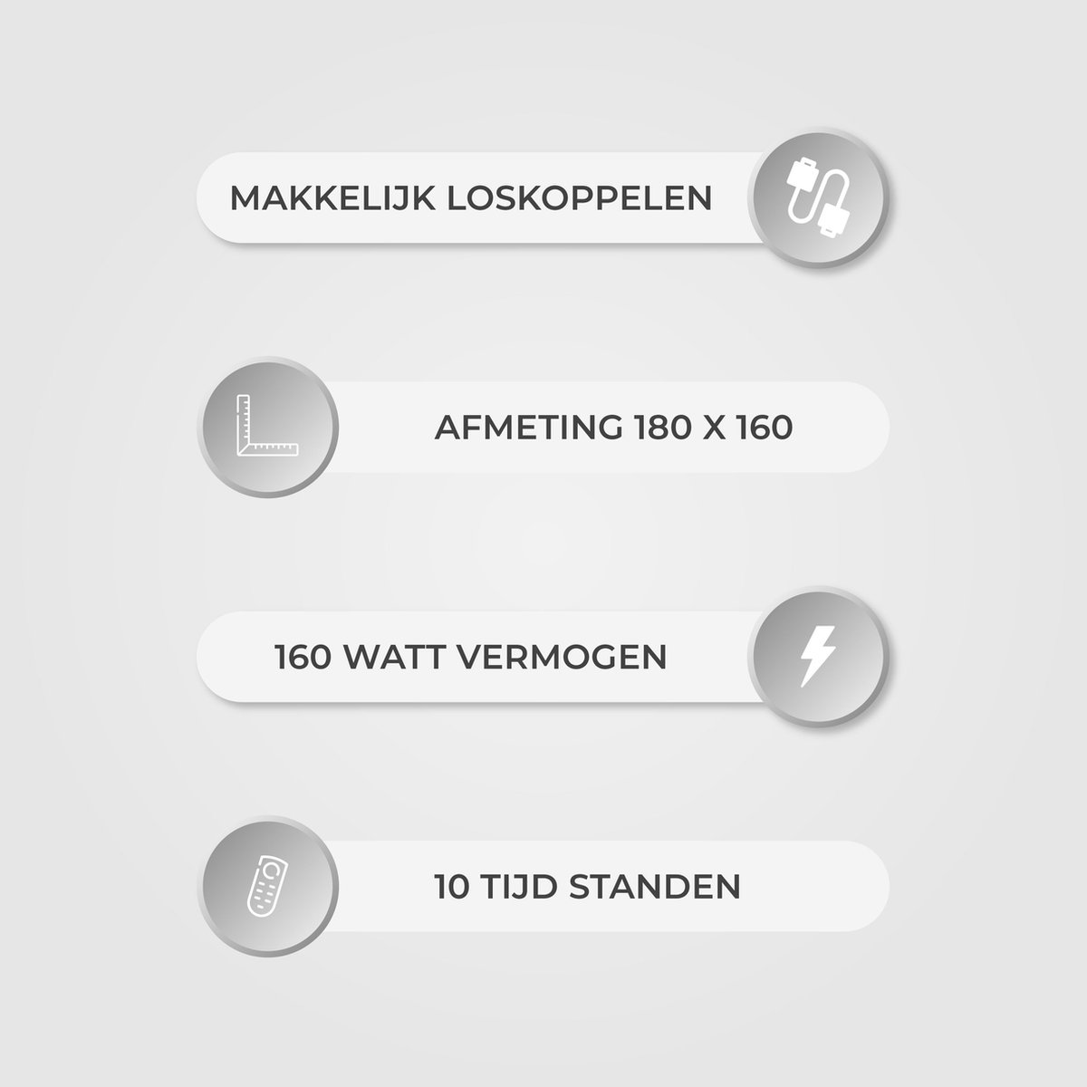 Nuvoo Elektrische Warmtedeken - Fleece/Sherpa - 180x160 cm- XXL - Automatische Uitschakeling - Oververhittingsbescherming - 20 Standen - 160W - 2 Persoons - Bovendeken - Grijs – foto 4