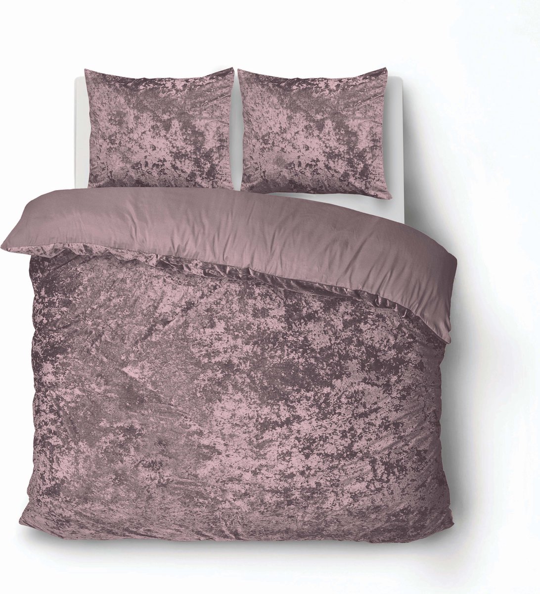 iSleep Dekbedovertrek Crushed Velvet - Eenpersoons - 140x200/220 cm - Roze