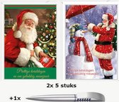 Pakje 10 Luxe Kerstkaarten met Enveloppen - Set van 2x5 stuks - Inclusief 1 luxe blauwschrijvende Pen - Gratis Verzonden