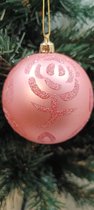 kerstballen - roze - onbreekbaar - 8 cm - mat met glitter