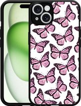 Cazy Hardcase Hoesje geschikt voor iPhone 14 Roze Vlinders