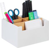 Boîte à crayons Relaxdays blanc - 5 compartiments - bambou - organiseur de bureau - porte-pinceaux - bureau