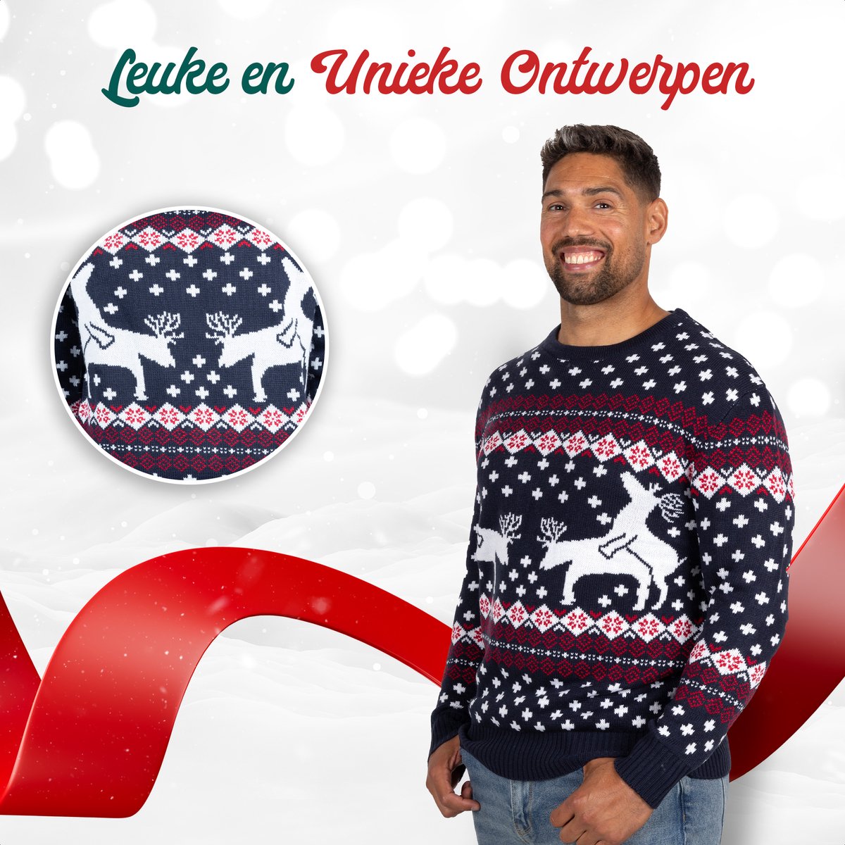 Foute Kersttrui Heren - Christmas Sweater "Rendieren doen een Spelletje" - Mannen Maat XXXXL — afbeelding 5