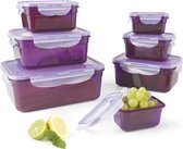 GOURMETmaxx Klick-it Boîtes de conservation sans BPA, lot de 7 bocaux avec couvercles | Passe au lave-vaisselle, au micro-ondes et au congélateur, couvercles avec joint en silicone et fermeture à pression 4 positions violet