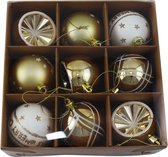 Kerstballen - 9 Delige Set - Kerstversiering - Goud - Wit - Verschillende Afwerkingen - Kerstboom Kerstballen - Voor in de kerstboom