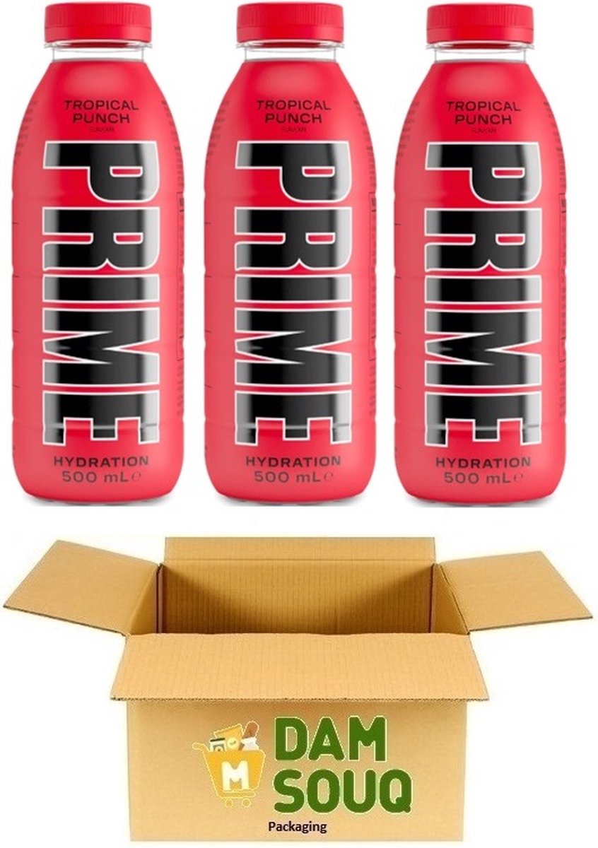 Damsouq® PRIME Hydration Drink Multipak Tropical Punch Fles (3x500ML) (UK) (STATIEGELD FLES)