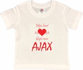 Amsterdam Kinder t-shirt | AJAX "Mijn hart klopt voor AJAX" | Verjaardagkado | verjaardag kado | grappig | jarig | Amsterdam | AJAX | cadeau | Cadeau | Wit/rood | Maat 86/92