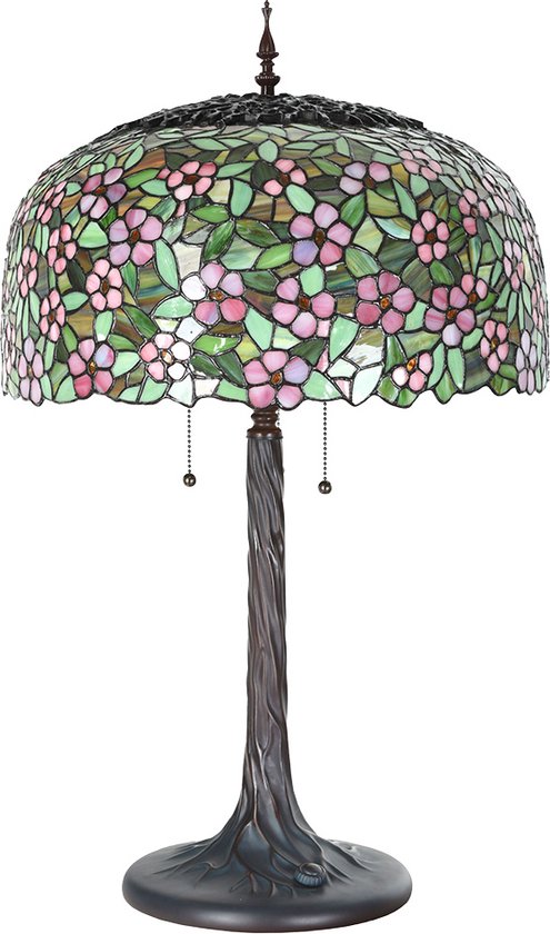 Lumilamp Tiffany Tafellamp Ø 46x72 cm Groen Roze Glas