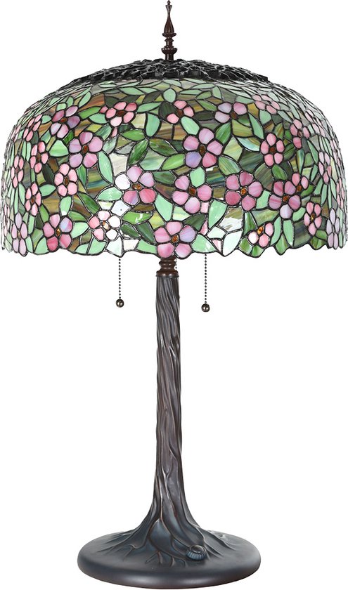 LumiLamp Tiffany Tafellamp Ø 46x72 cm Groen Roze Glas Tiffany Bureaulamp