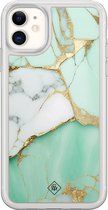 Casimoda® hoesje - Geschikt voor iPhone 11 - Marmer Mintgroen - 2-in-1 case - Schokbestendig - Marble design - Verhoogde randen - Mint, Transparant