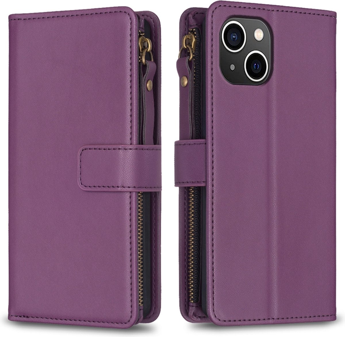 9 Pas - Portemonnee Etui Hoes geschikt voor iPhone 15 - Paars