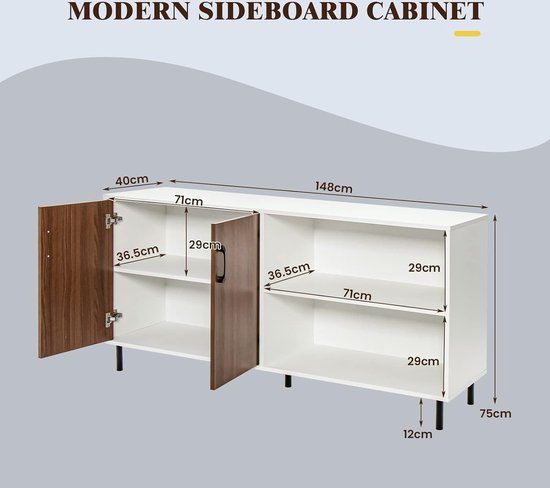 COSTWAY Sideboard, keukenkast met werkblad, lade, 2 deuren en greeploos