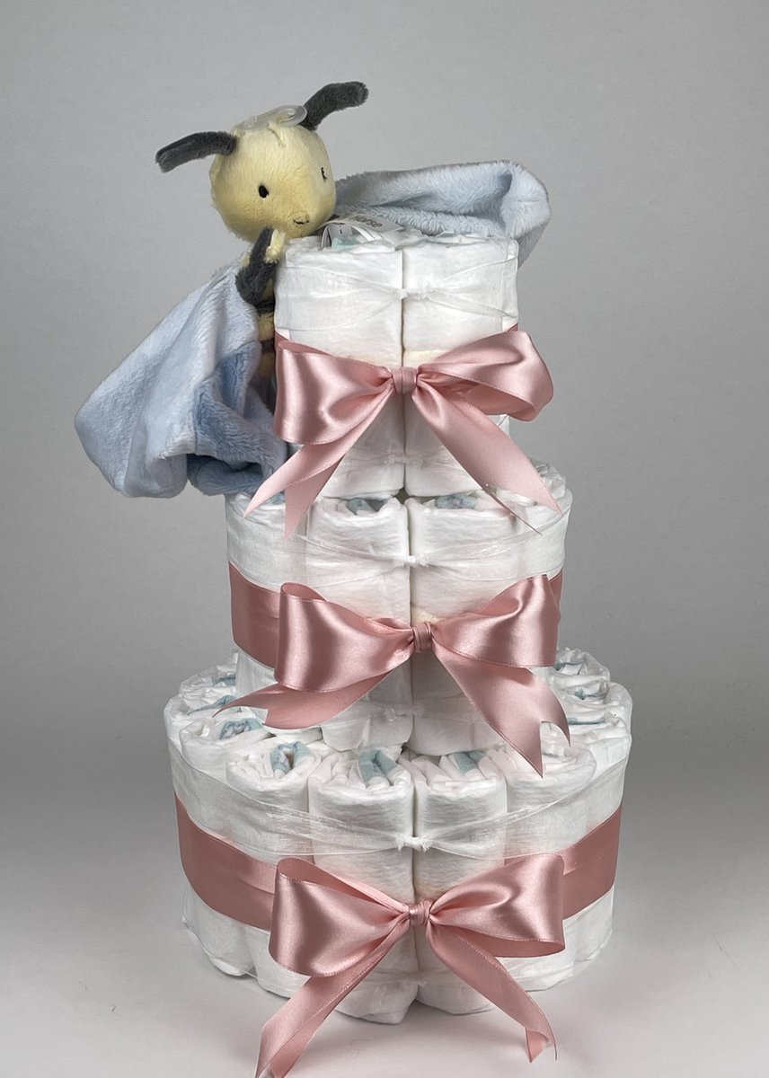 Chouette-Chouette | Luiertaart Meisje | Kraamcadeau | Geboorte Meisje | Babyshower | Tuttle Bee Benja donker Poeder Roze