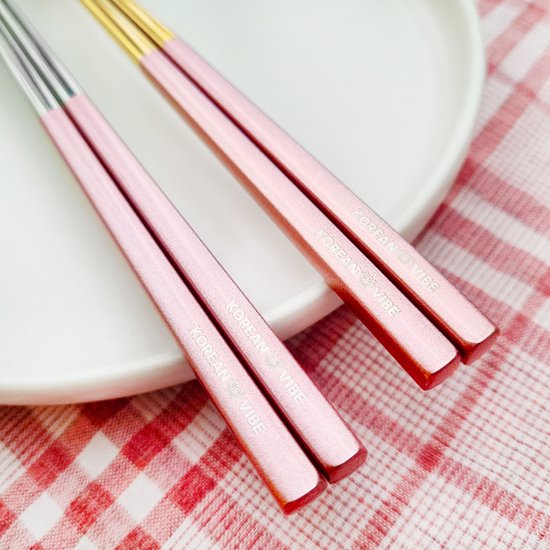 KoreanVibe Chopsticks Set - Eetstokjes - Vaatwasserbestendig - RVS - 5Paar - Goud/Roze - KoreanVibe