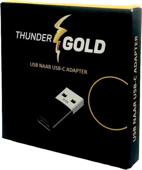 Boîte de l'adaptateur USB vers USB C ThunderGold, noire avec texte doré.