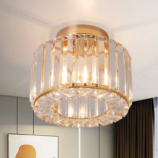 THA Plafondlamp - Verlichting - Gangpad - Lamp - Kristal Look - Plafonnière - 22 cm - Rond - Goud - E27