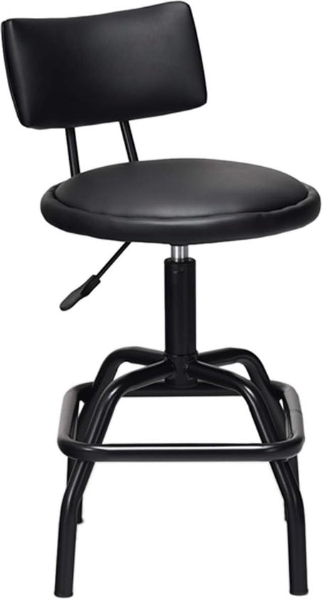 Barkruk in hoogte verstelbaar, 360° draaibare barstoel met PU-leer & gevoerde rugleuning, barstoelen keukenstoel met ijzeren voet, hoge stoel voor bar, keuken, toonbank, zwart