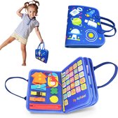 Happy Child® Busy Board - Jouets Montessori - Jouets sensoriels - Tableau d'activités - Pour bébés et Enfants - 8 pages - 91 activités - Blauw