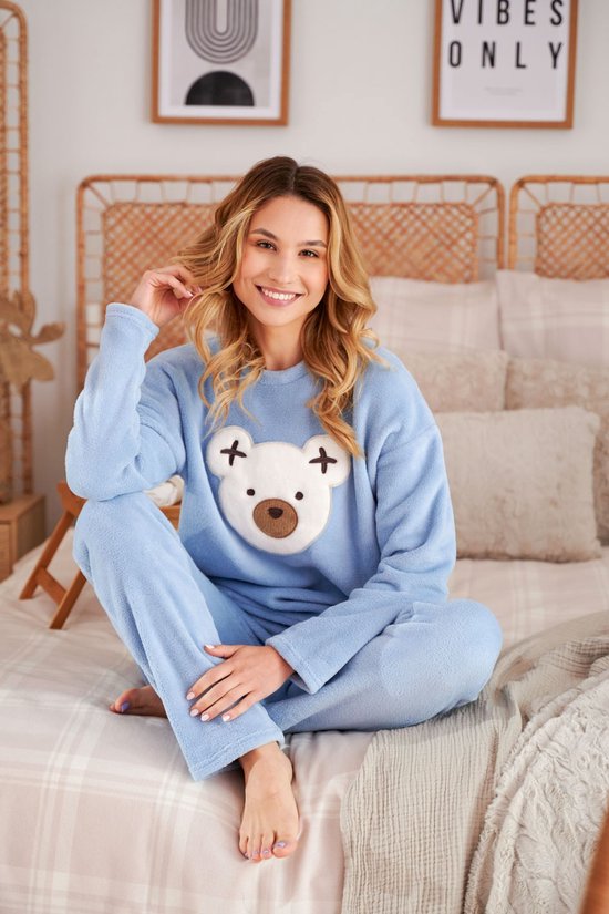 Doctor Nap Warme Winter Pyjama Dames Fleece | Lange Mouw Lange Broek | Bear Sky Blue PM.5268 XL