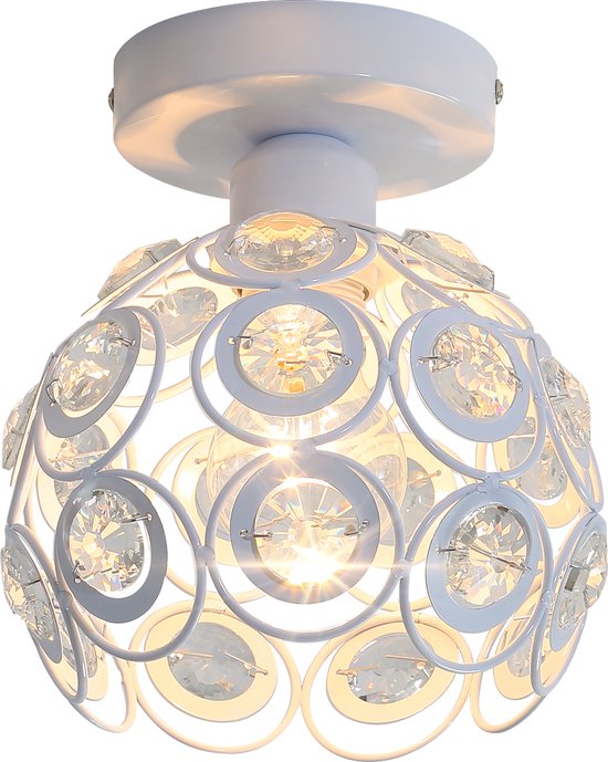 Delaveek-Witte Kristallen Plafondlamp - Dia 18cm - E27 Lampkop (Lichtbron Niet Inbegrepen)