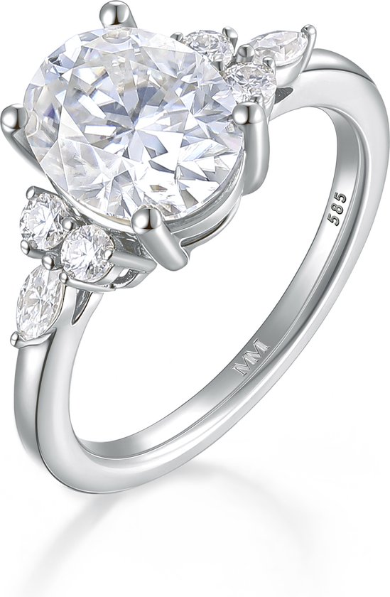 Lustrina - Ring moissanite ovale en or blanc 18 carats avec de beaux accents - 4,2 carats