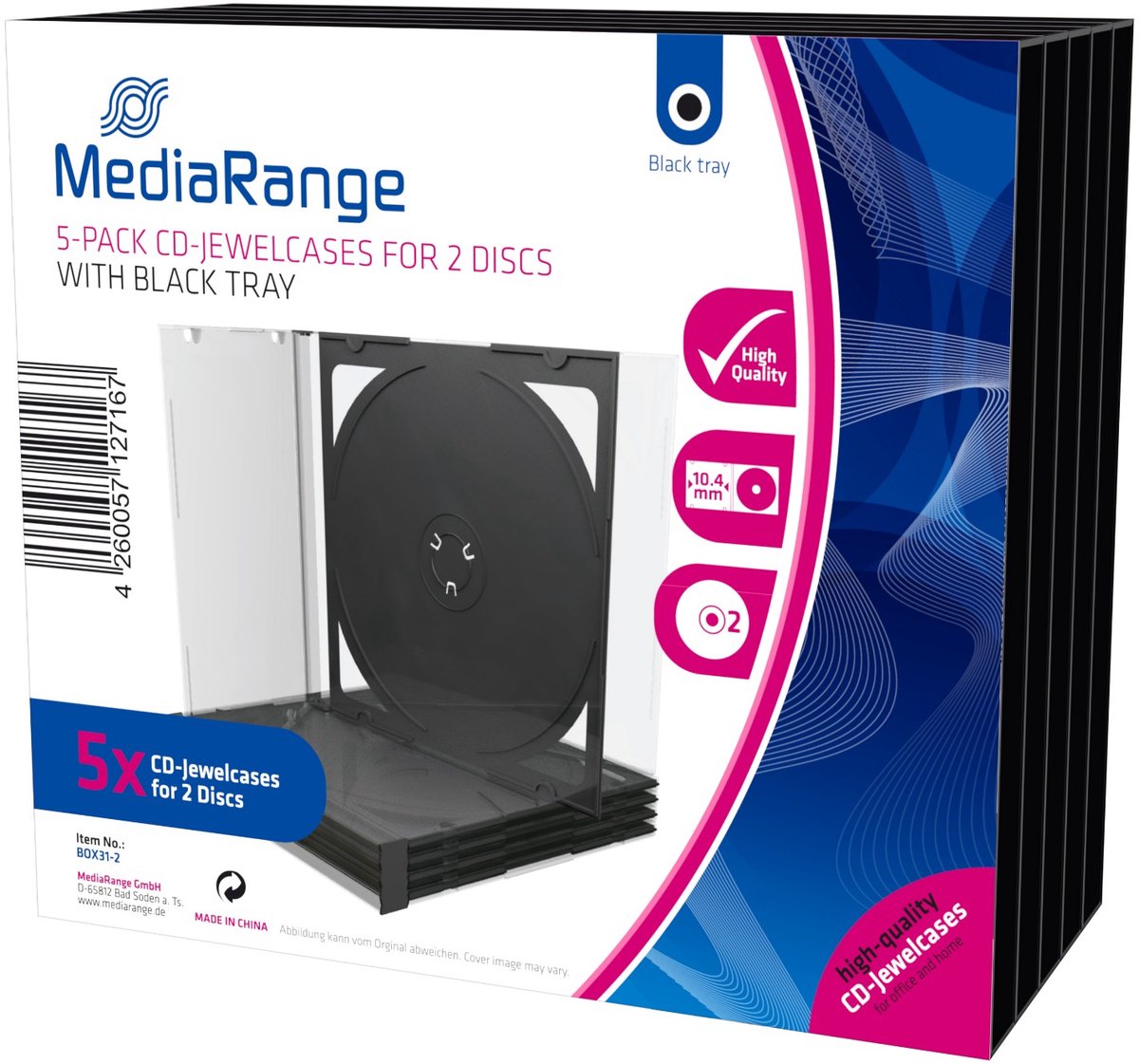 MediaRange | CD Jewelcase | 10.4mm | 2 Disc | Zwart | 5 Stuks