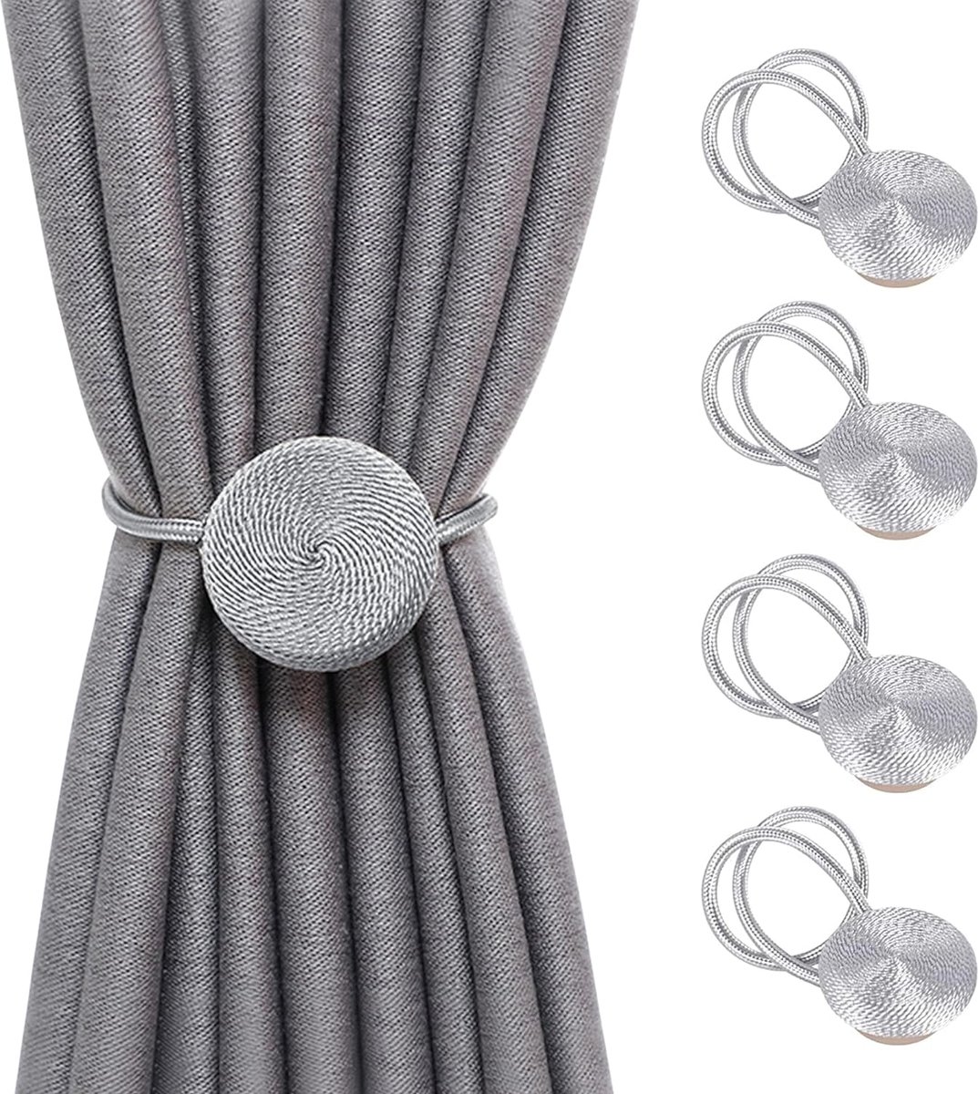 Pakket van 4 magnetische gordijnkoorden Gordijnhouder Gordijnkoord Gordijngespen, Gordijnkoorden voor slaapkamer, woonkamer, kantoordecoratie (grijs)