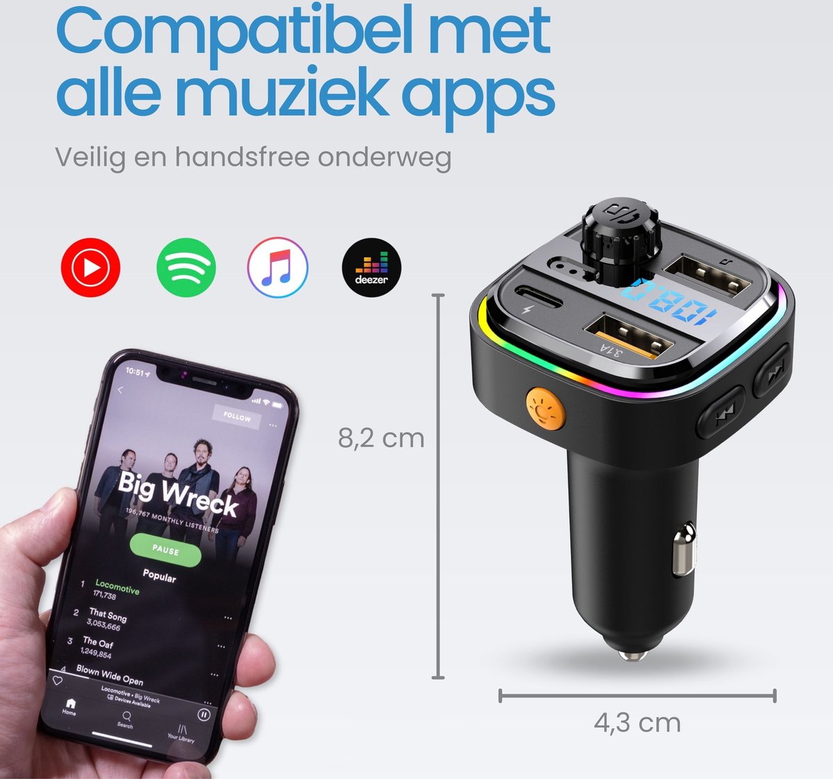 Bluetooth Fm Radio Adapter Bluetooth FM Zender Voor Auto - Handsfree Bellen, 2 USB Poorten, Ondersteunt SD-kaart Handsfree Bellen In De Auto Met CVC Ruisonderdrukking