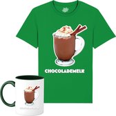Chocolademelk - Foute kersttrui kerstcadeau - Dames / Heren / Unisex Kleding - Grappige Kerst en Oud en Nieuw Drank Outfit - T-Shirt met mok - Unisex - Kelly Groen - Maat 3XL