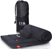 De Millennials - Microvezel handdoek - Zwart - set van 2 ( 1x 40*80 + 1x 76*152) - ultra licht en sneldrogend- yoga - fitness -microvezel handdoeken - ideaal als sporthanddoek, strandhanddoek en reishanddoek