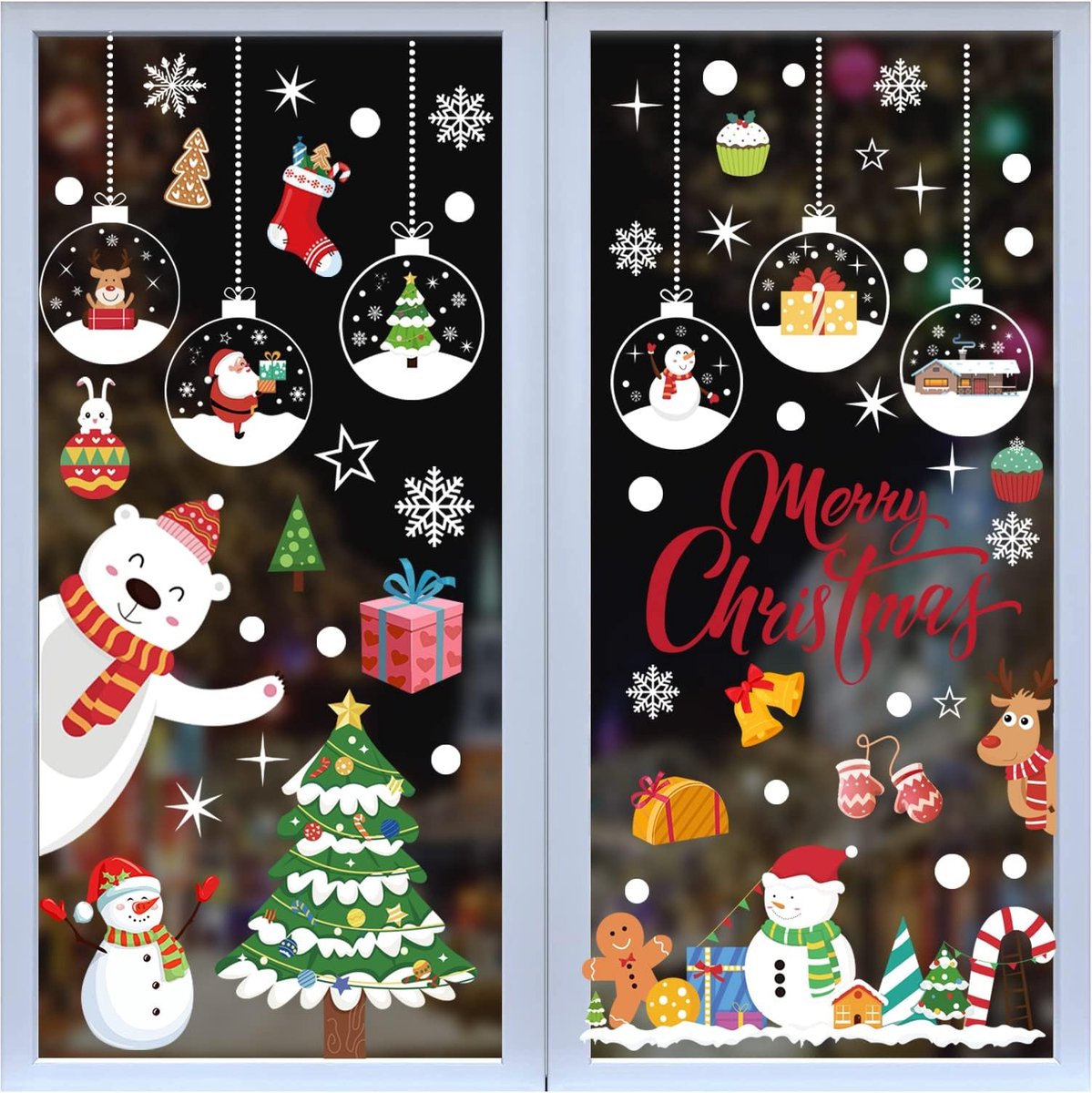 Autocollants Fenêtre Noël – 8 Feuilles Avec élan, Bonhomme De Neige, Sapin – Décoration Hiver Facile