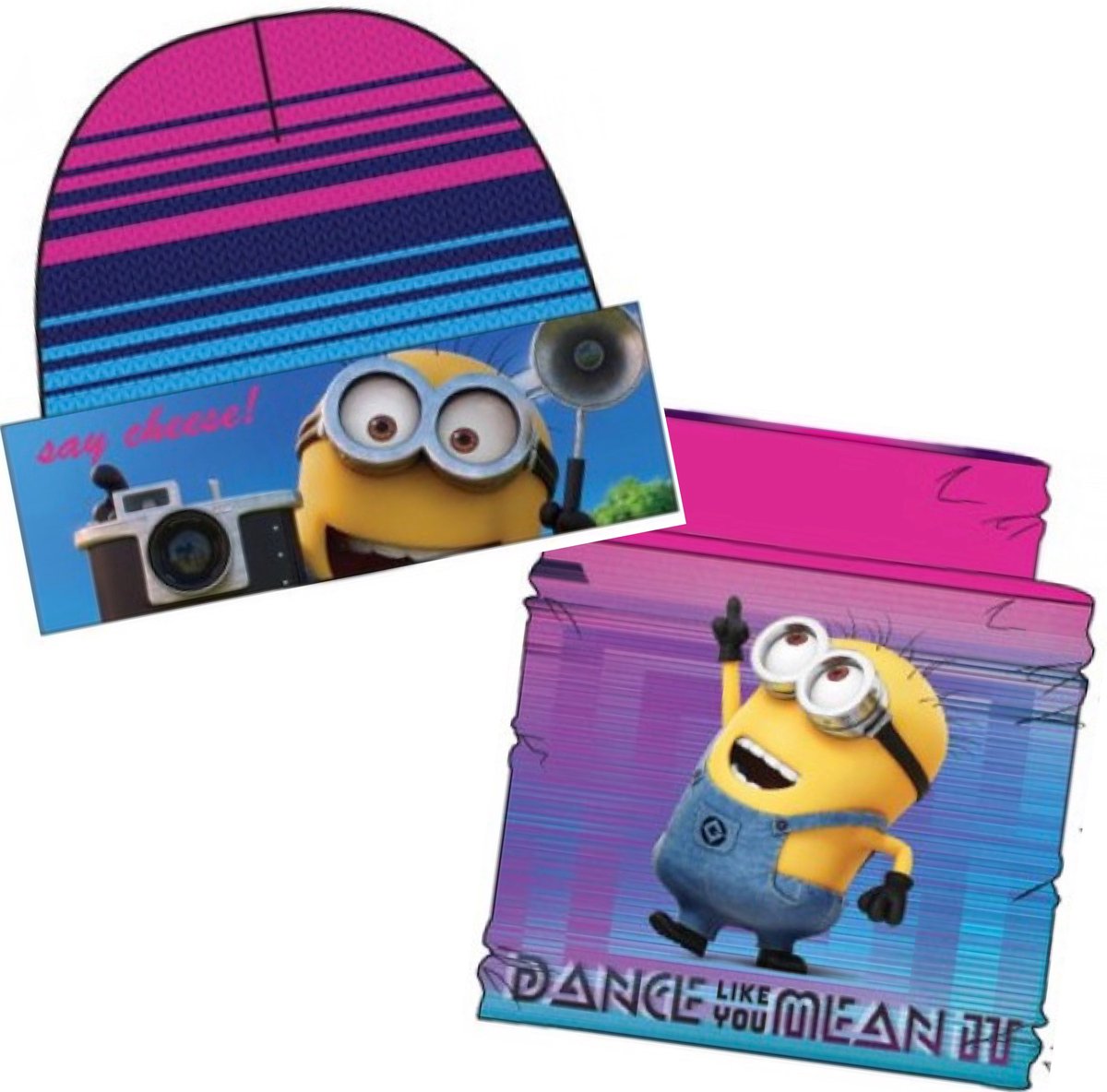 Minions Set - Muts + Nekwarmer - Roze - 54 cm hoofdomtrek - ongeveer 4-8 jaar
