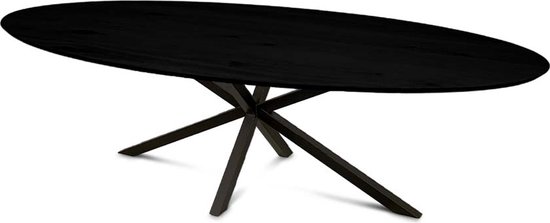 Haris Sofia Eettafel – Tafel Dun Ovaal 220x110 cm – Matrix poot 5x5 cm - Zwart