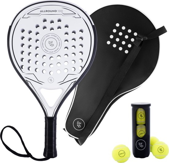 By-VP Padel Racket Allround 100 - met Padel Tas en 3 Padel Ballen - Ronde vorm - Sweetspot - Geschikt voor Alle Niveaus - Cadeau - Robin van Persie