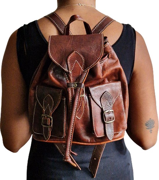 Sac à Cuir - Marron - Marron foncé - Style Bohème - Boho - Sac à dos - Sac à dos