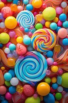 Poster Snoepgoed | Lolly | Snoepjes Poster | Kinderposter | Kleurrijk | Snoepwinkel | 61x91cm | Wanddecoratie | Muurposter | RTB | Geschikt om in te lijsten