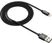 Canyon MFI -3 bliksem naar USB -kabel gevlochten 12W 1 meter Zwart - iPhone iPad Charger Cable - Snel opladen en gegevenssynchronisatie - 12W stroomafgifte - 1 meter lengte