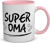 Akyol - super oma koffiemok - theemok - roze - Oma - een oma - verjaardagscadeau - cadeau voor oma - gift - kado - 350 ML inhoud