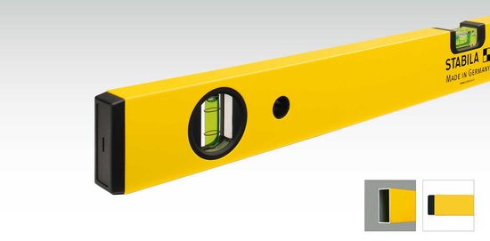 Gele Stabila waterpas 40cm met zwarte uiteinden en zilveren profiel.