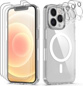 Podec Magsafe Hoesje Geschikt voor iPhone 12 Pro - Met 3x Screenprotector + 3x Cameraprotector - Magnetisch met Ring Doorzichtig - Telefoonhoesje Transparant Case