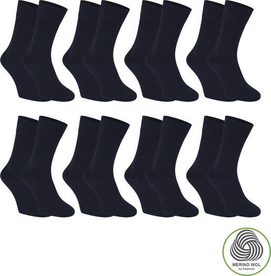 Sorprese 8 Paar Merino Wollen Sokken - Maat 46-47 - Donkerblauw - Naadloos - Superzacht - Sokken Heren - Sokken Dames - Cadeau