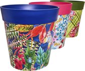 Pots de fleurs aux motifs variés - 22 cm de hauteur - Set de 3 - Pots de fleurs en plastique pour intérieur/extérieur