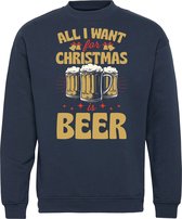 Kersttrui All I Want For Christmas Is Beer | Foute Kersttrui Dames Heren | Kerstcadeau | Kerstpakket | Navy | maat XS