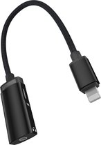 Adaptateur 2-en-1 Lightning vers Jack + Lightning - Adaptateur Audio Aux 3,5 mm vers Apple Lightning - Chargeur Rapide + Musique (3,5 MM Femelle) - Convertisseur - Répartiteur - Cordon USBC - iPhone , iPad, iPod - Extra Fort - Zwart