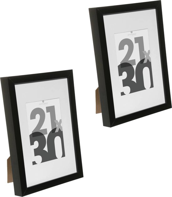 Atmosphera fotolijstje voor een foto van 21 x 30 cm - 2x - zwart - foto frame Eva - modern/strak ontwerp