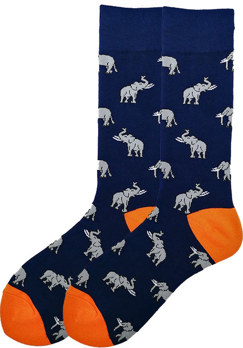 Sokken heren blauw / grijs print olifant in bad 40-46