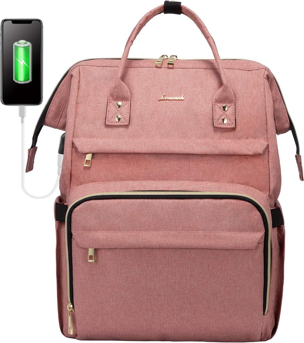 LOVEVOOK Laptop rugzak voor vrouwen 15,6 Inch, Womens rugzak voor werk Zakelijk Reizen School College Met USB Opladen Port, Lichtgewicht Back Pack Computer Laptop Rugzak, Stijlvolle Daypack-Roze